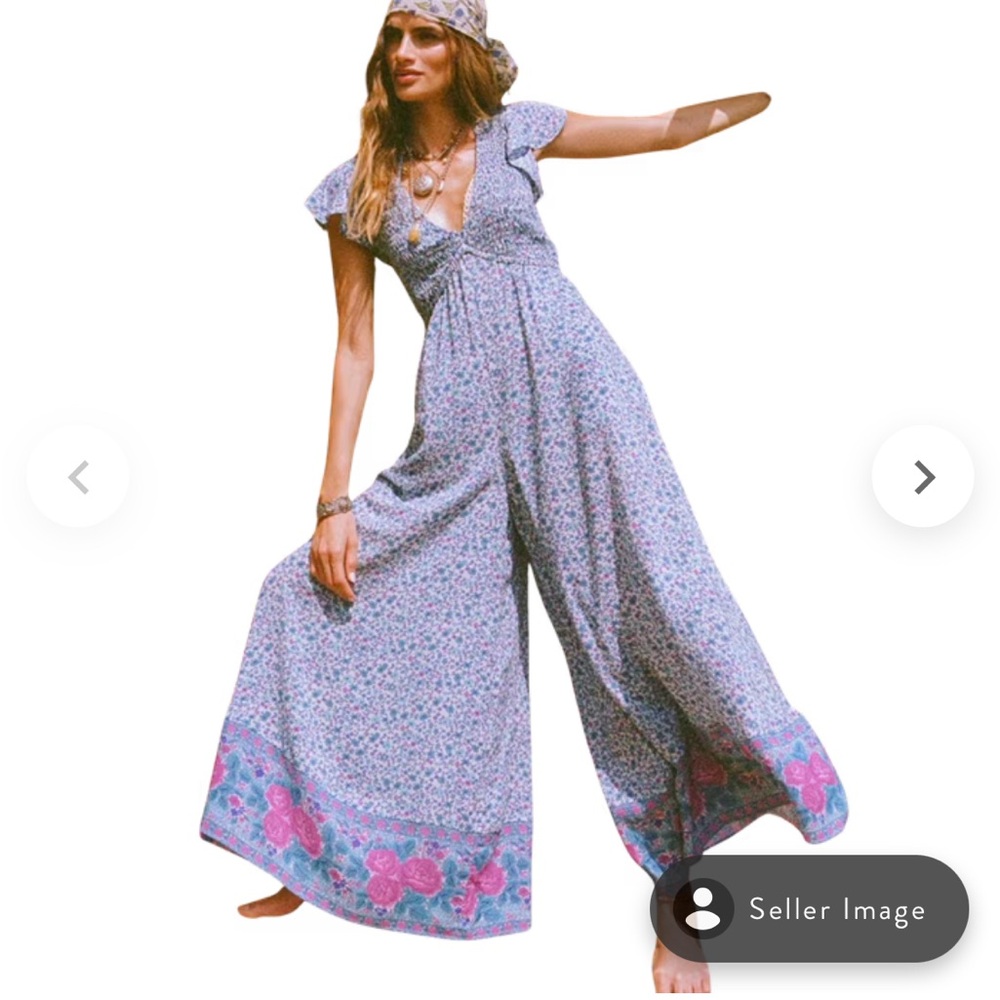 Spell LOVE JETTY SHIRRED JUMPSUIT BLUE NIRVANA